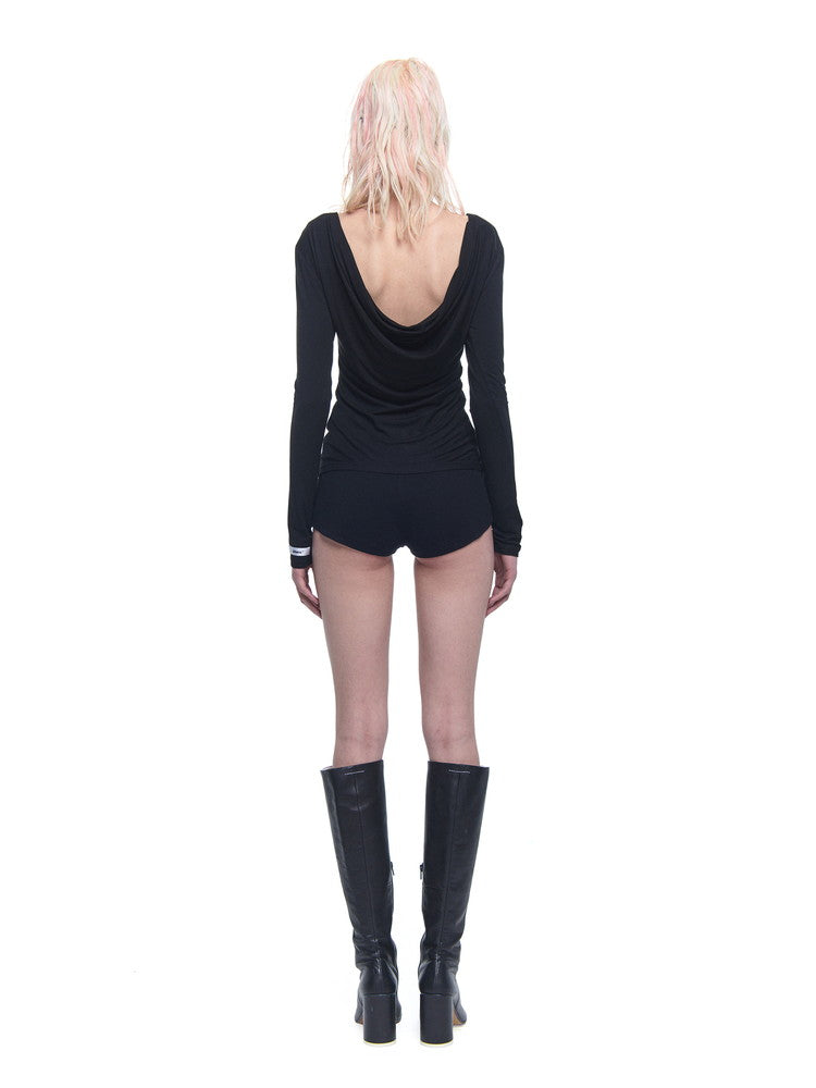 See-Through Mesh Drape Slim Cutsew