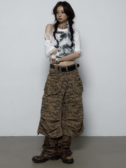 2Way Camouflage Cargo Casual Drawstring Half-Pants