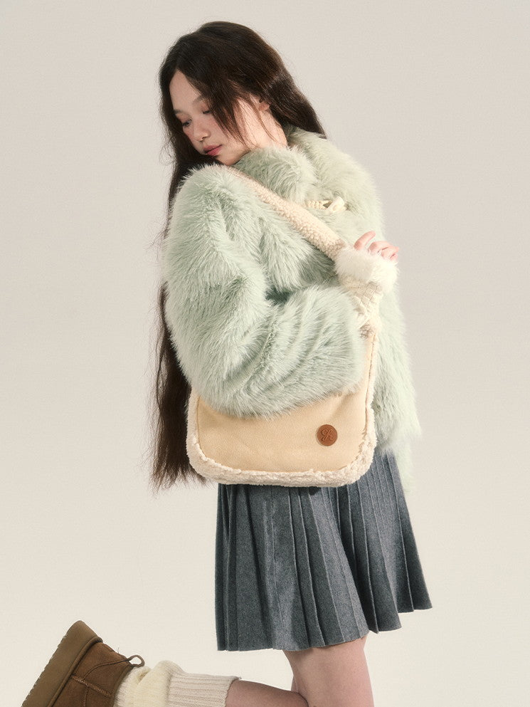 Flauschig eleganter Woll-Togg-Knopf-Fur-Jacket