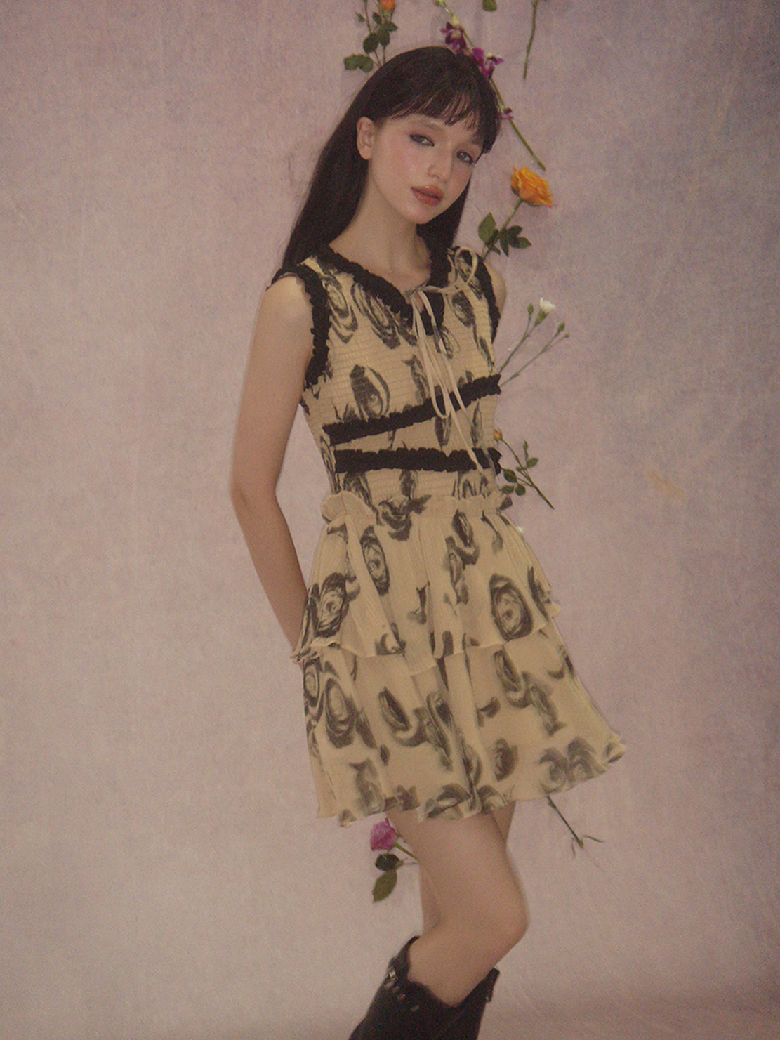 flower floral gather onepiece brown flower floral gather onepiece brown