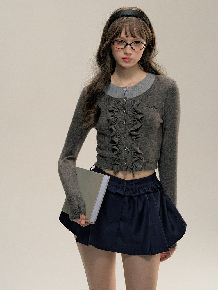 Docking Fake-Layered Short Round-Neck Chic Knit