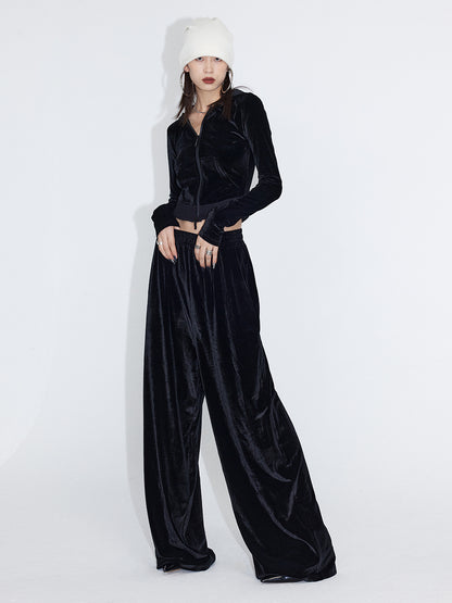 Velvet Set-Up Winter Plain Tops&amp;Pants&amp;Long-Skirt