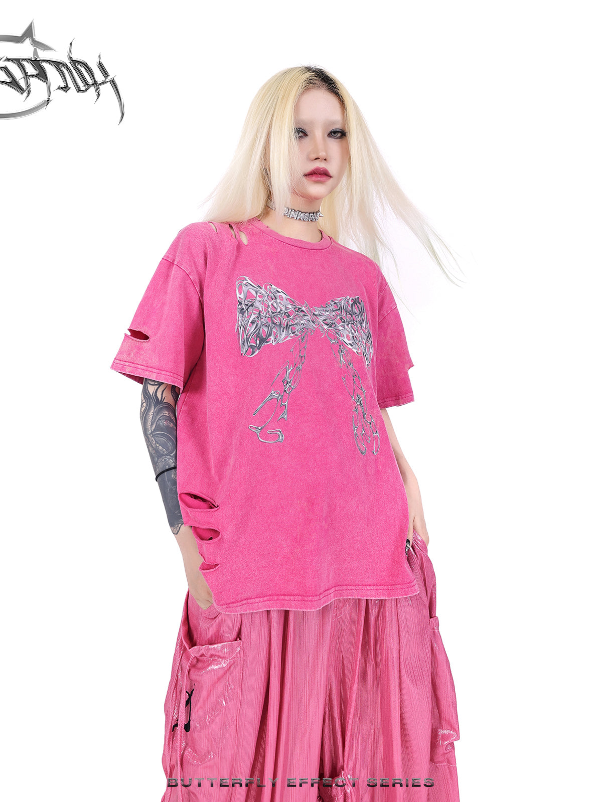 Ribbon Nichi Side Cut Punk Oversize T-Shirt