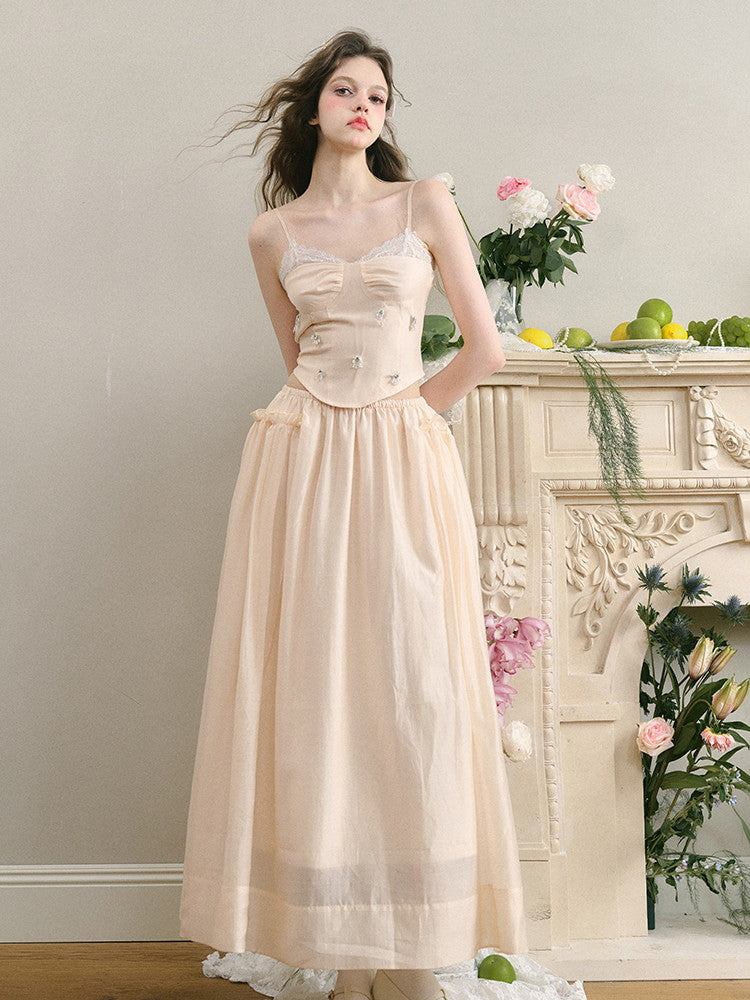 Set-Up Pearl Flower Bijou Ciffon Classy Camisole＆Long-Skirt