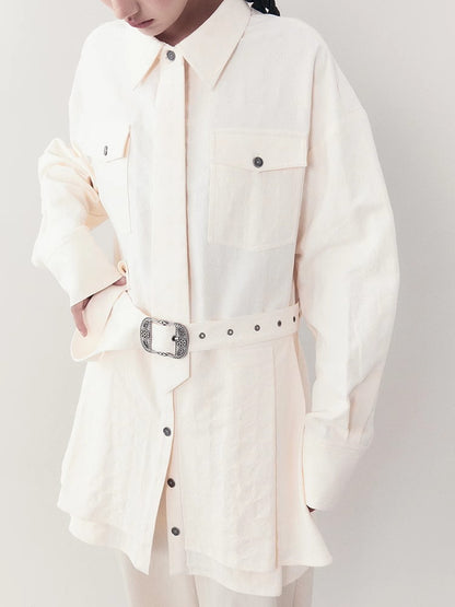 Oversize Back-Pleats Nichi Natural Tie Shirt