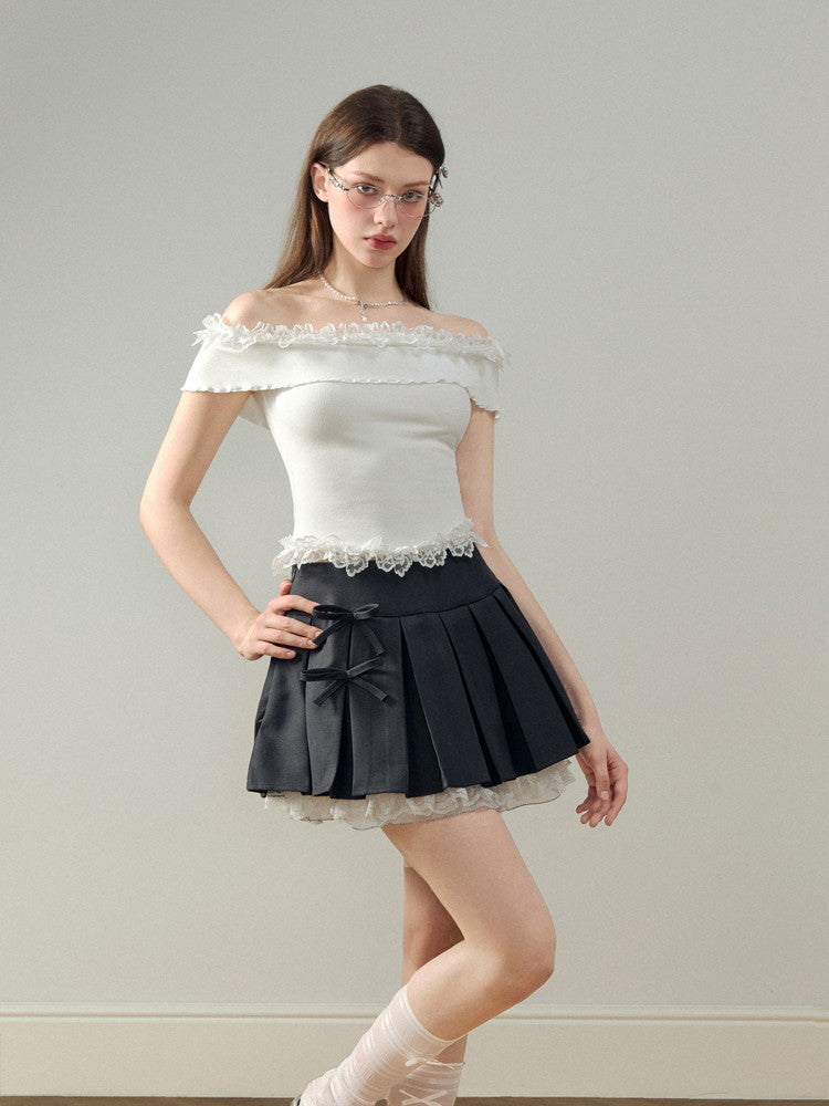 Frill Off-Shoulder Flower Lace Summer-Knit