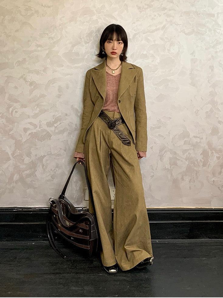 High-Waist Natural Loose Plain Wide-Pants