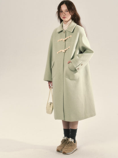 Toggle-Button Wool Simple Retro Long-Coat