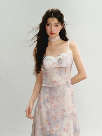 Flower Pale-Tone Lace Butterfly Camisole Dress