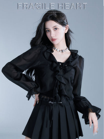 Frill Candy-Sleeve Sheer Short Cardigan