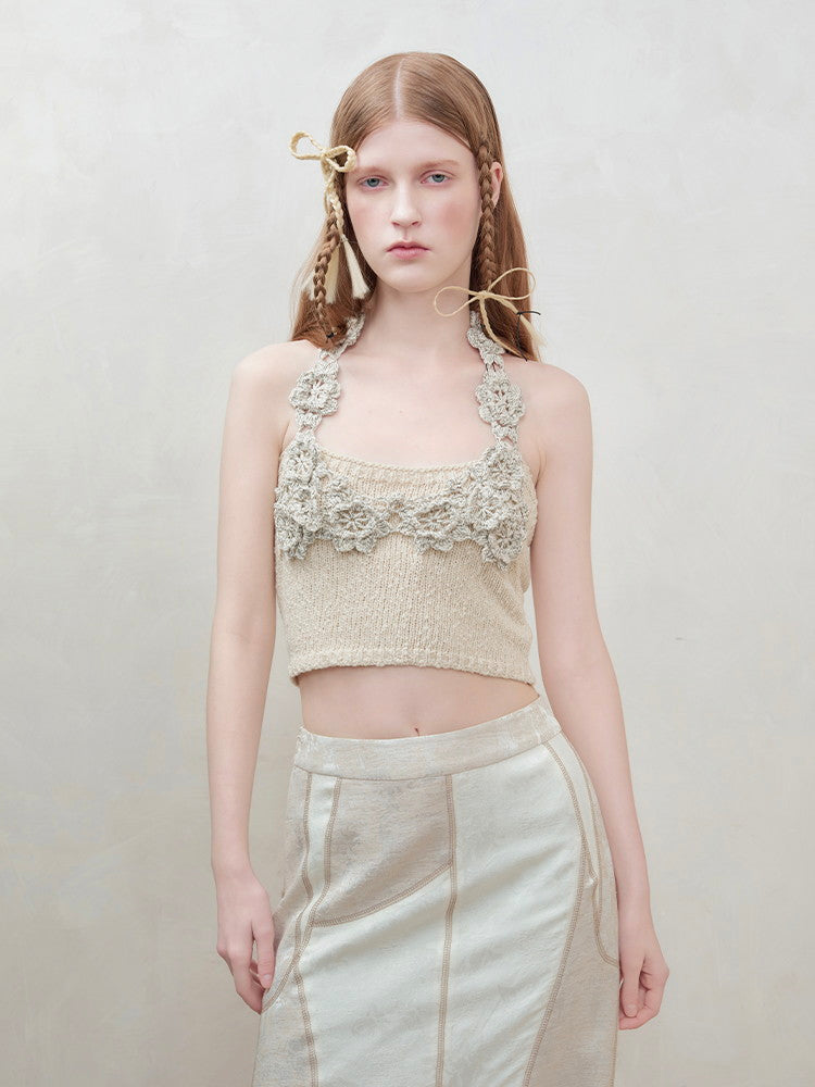 Crochet Flower Cropped Innner Summer-Knit Camisole