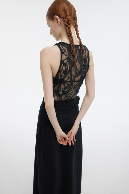 Back-Lace No-Sleeve Long Chic Dress