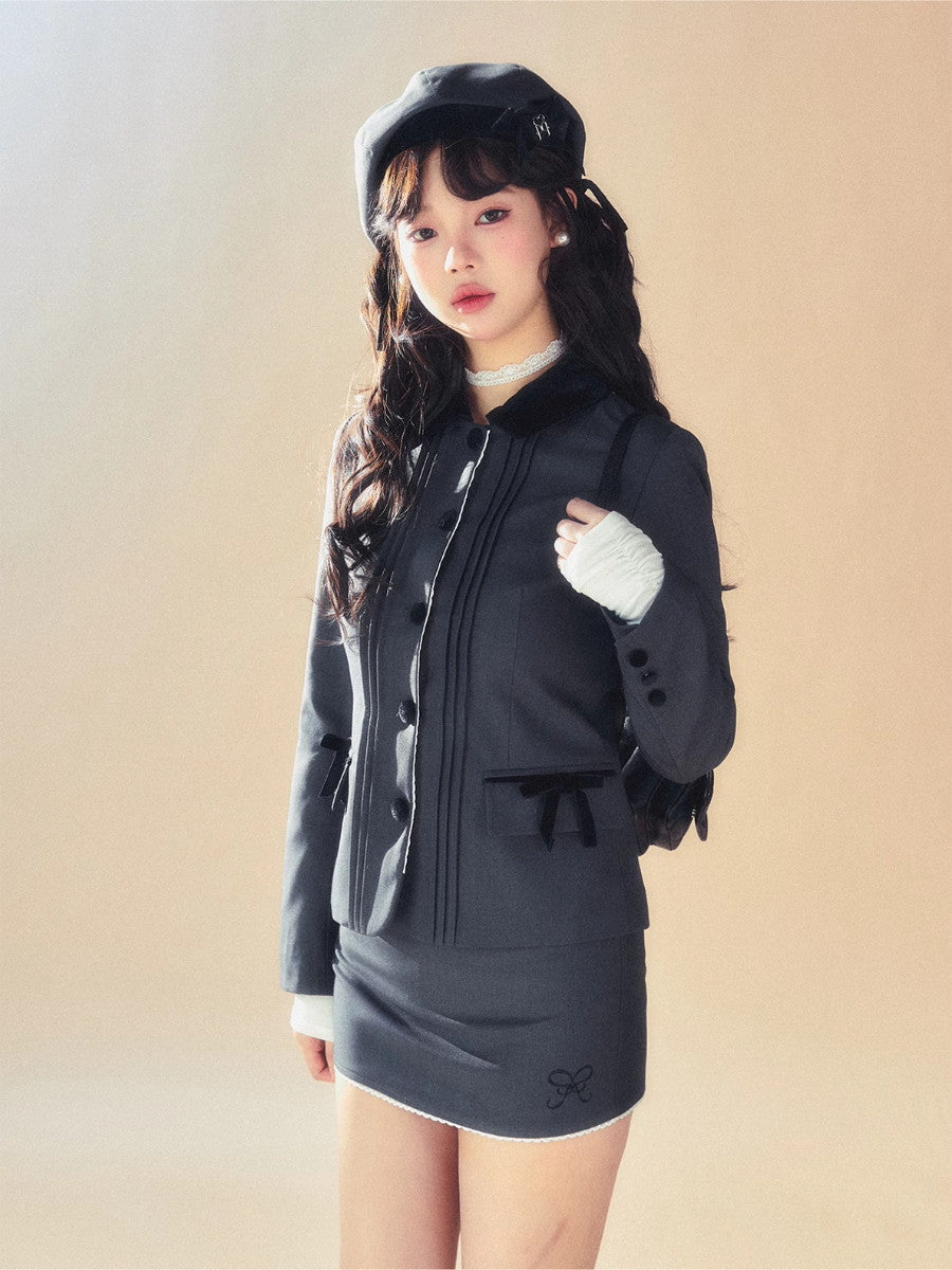 Lace Set-Up Velvet Chic Suit Jacket＆Mini-Skirt