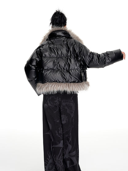 Volume-Fur Plain High-End Smooth Short Stand-Collar Dowm-Jacket