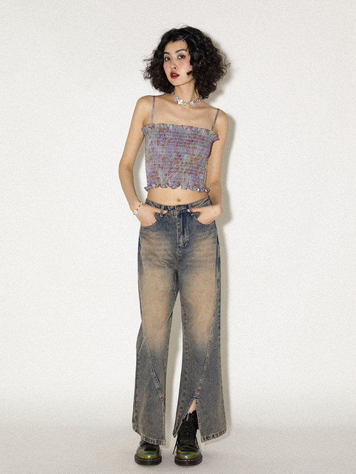 Nichi Washed Flare Cut Wide Denim-Pants