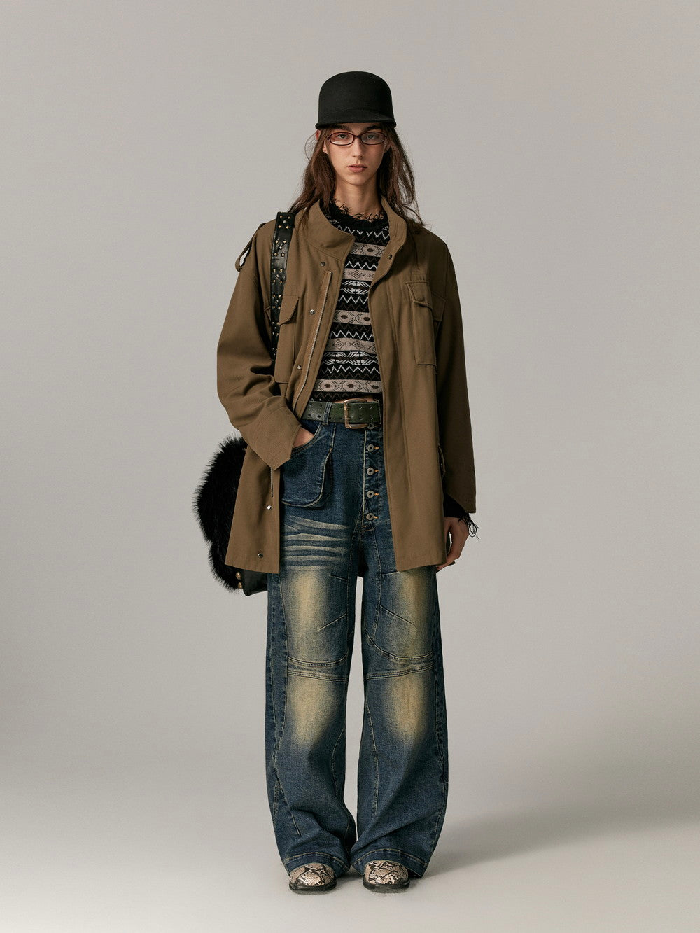 Stand-Collar Casual Loose Washedvintage Middle Jacket