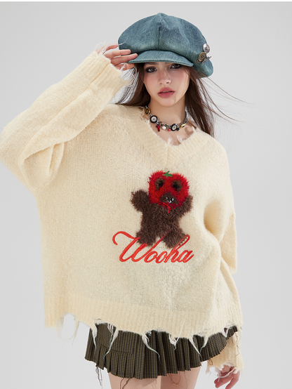 Damage Nichi Loose Oversize V-Neck Knit