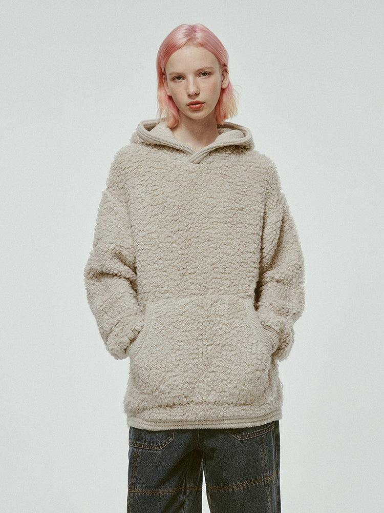 Hoodie Knit Ovresize Plain Casual Fuffily Parka