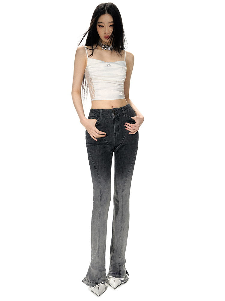 Denim Gradation Casual Nichi Slit Flare-Pants