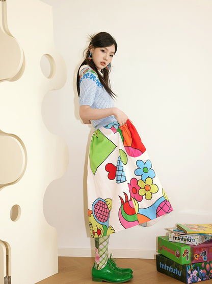 Colorful Nichi Animal Big-Pocket Fancy Flare-Skirt