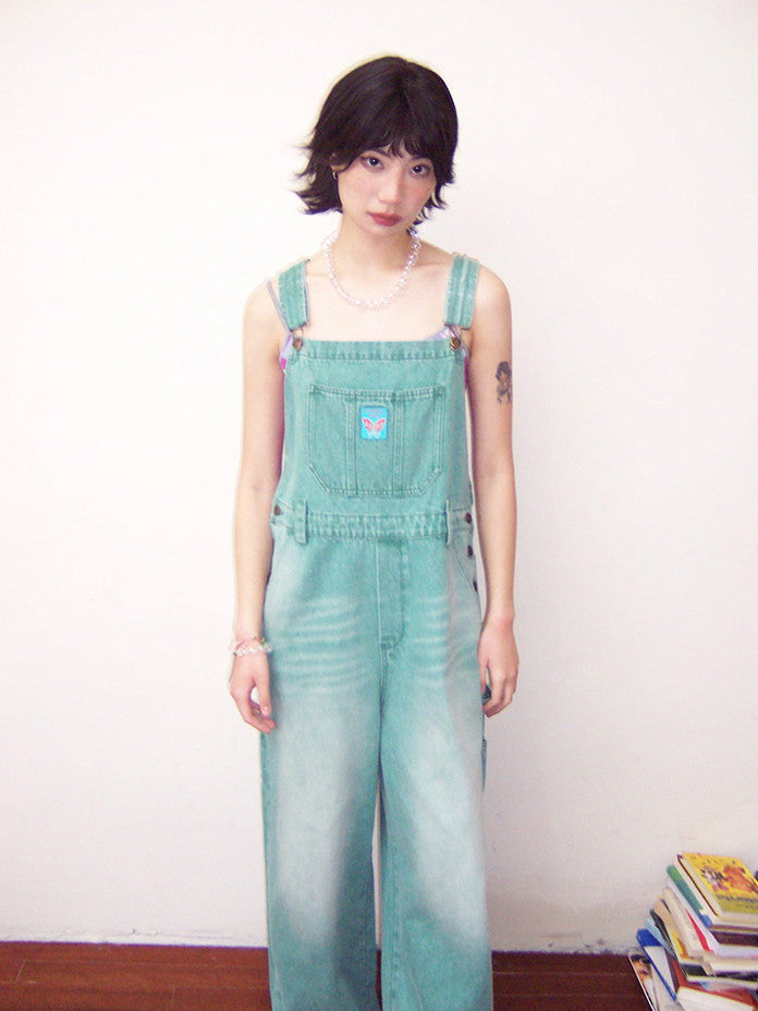 Denim Washed Wide-Pants Casual Overall