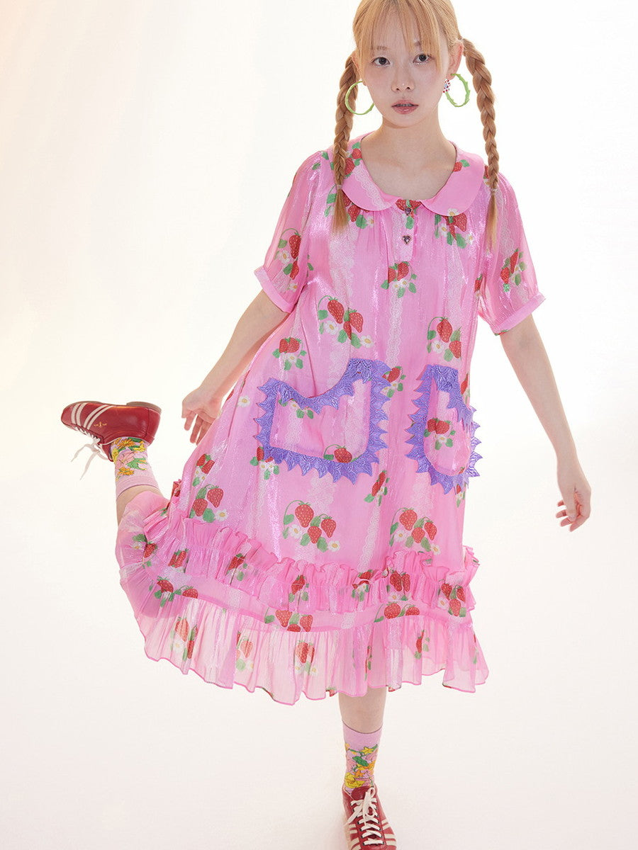 Strawberry Frill Girly Lace Long Vivid Fancy Dress