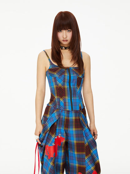 Checked Retro Girly Camisole Slim Constricted Bustier