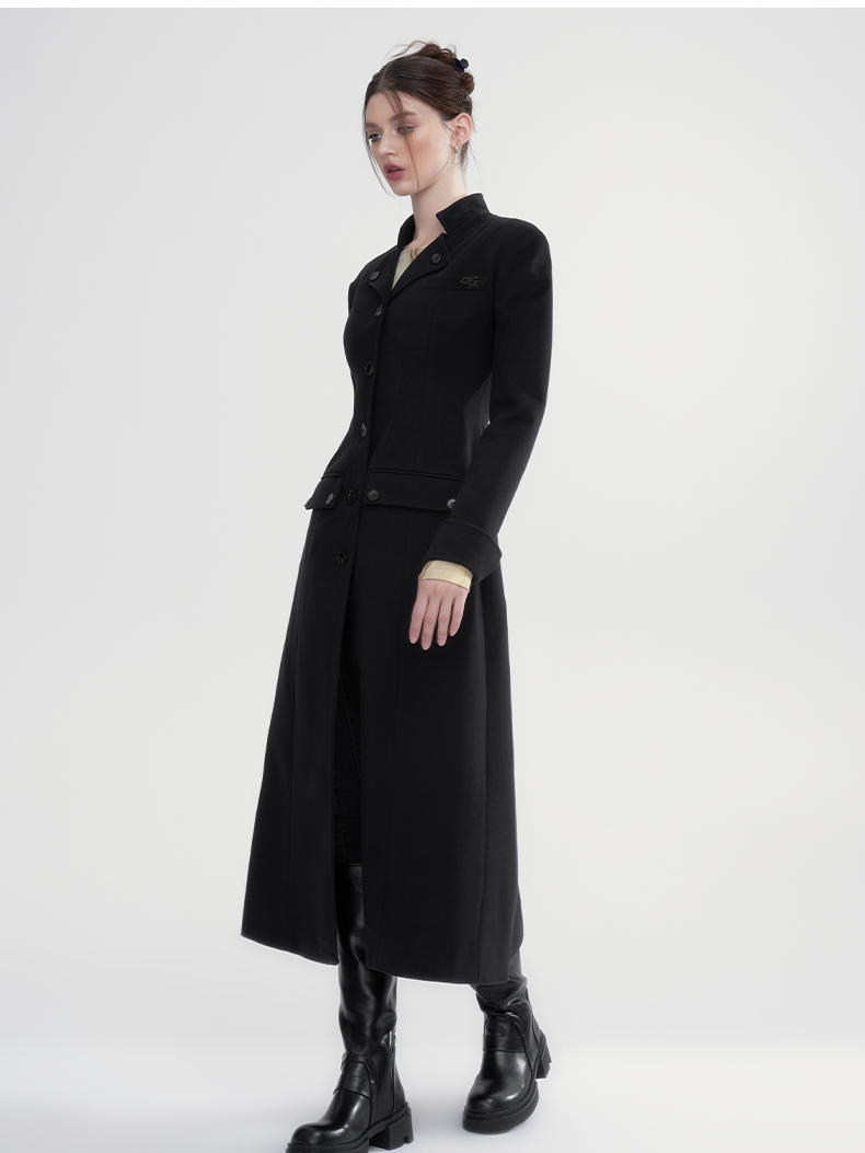 Curve Classy Wool Formal Flare Plain Long-Coat