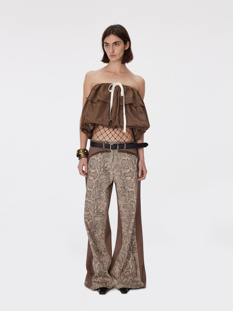 Denim Wide-Leg Casual Patchwork Python Pants