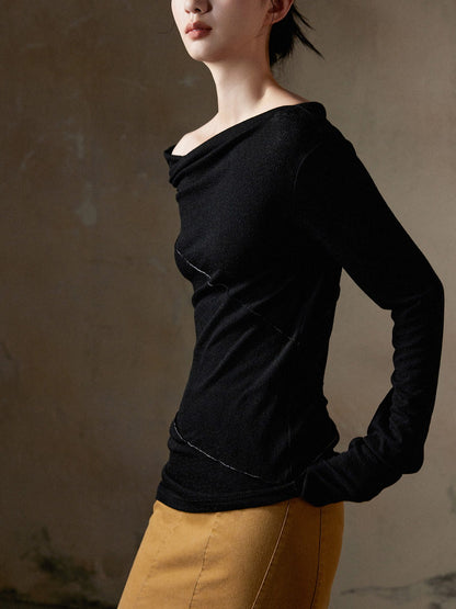 Thin Asymmetry One-Shoulder Soft Mohair-Knit