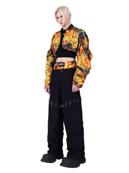 Unisex Nichi Drawstring Flashy Fire Short-Blouson