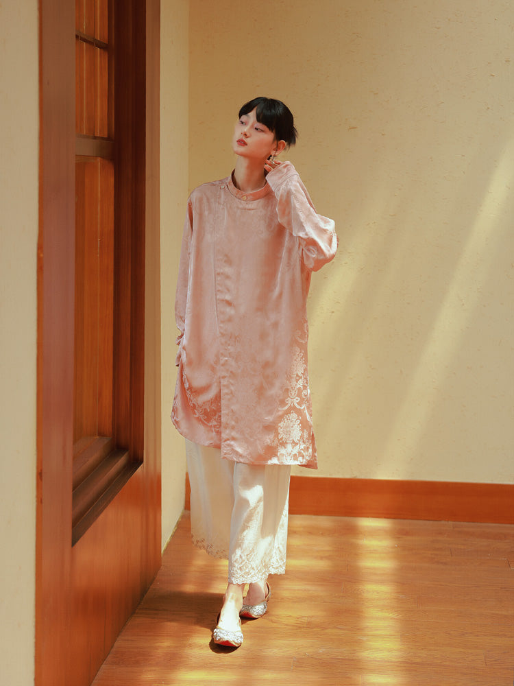 Mao-Collar China Long Loose Embroidery Tops