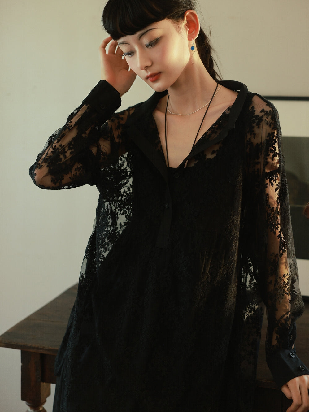 Lace See-Through Chic Long-Tops Shirt