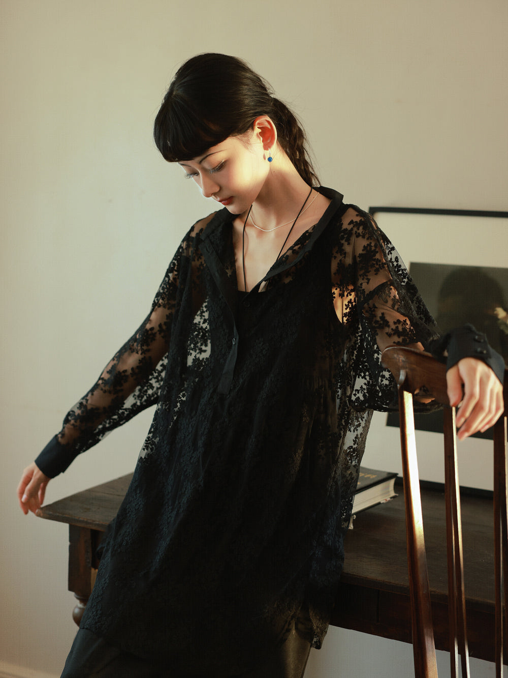 Lace See-Through Chic Long-Tops Shirt