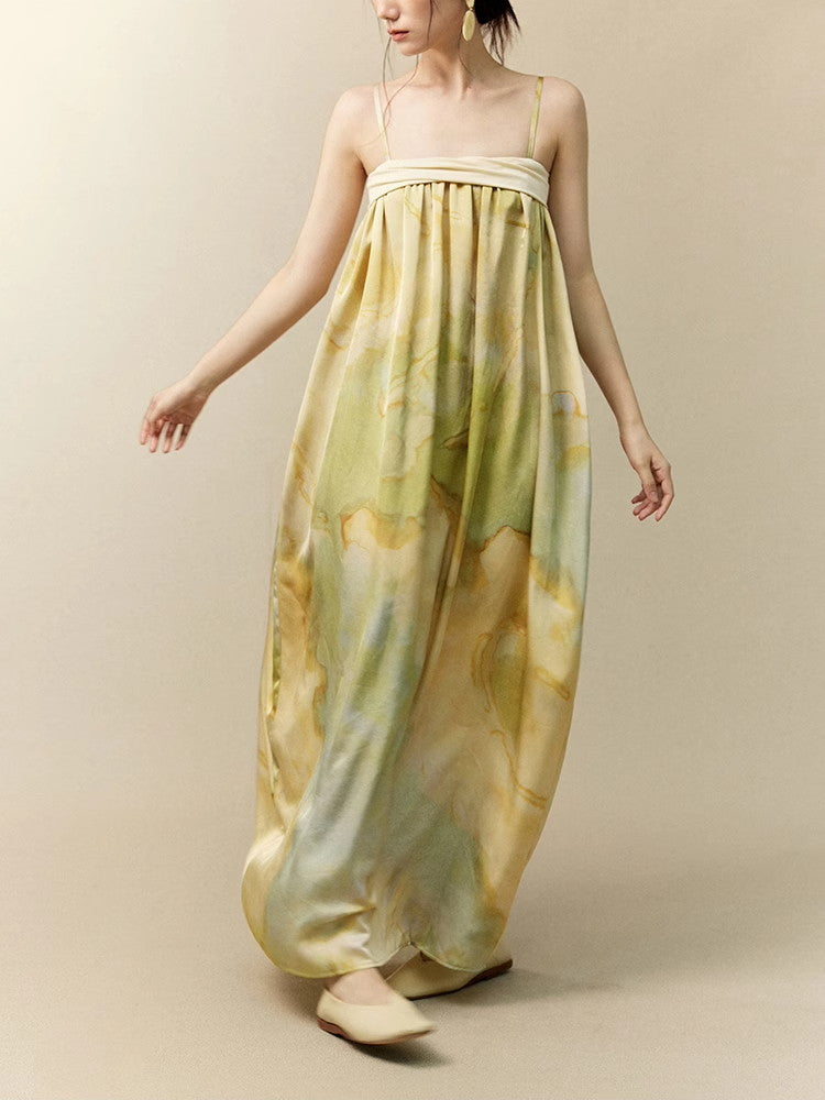 Tie-Dye Marble Camisole Retro Classy Long-Dress