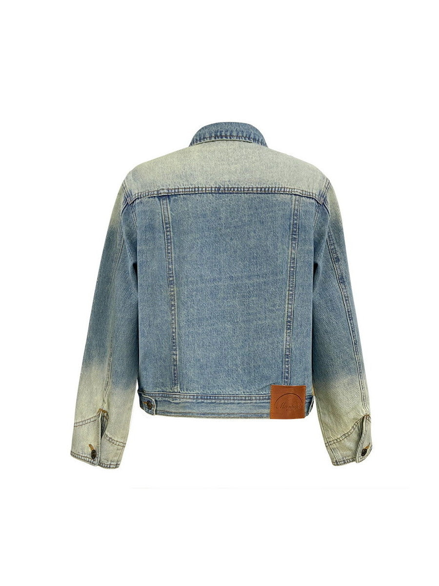 Washed Lace-Up Nichi Vintage Casual Denim-Jacket