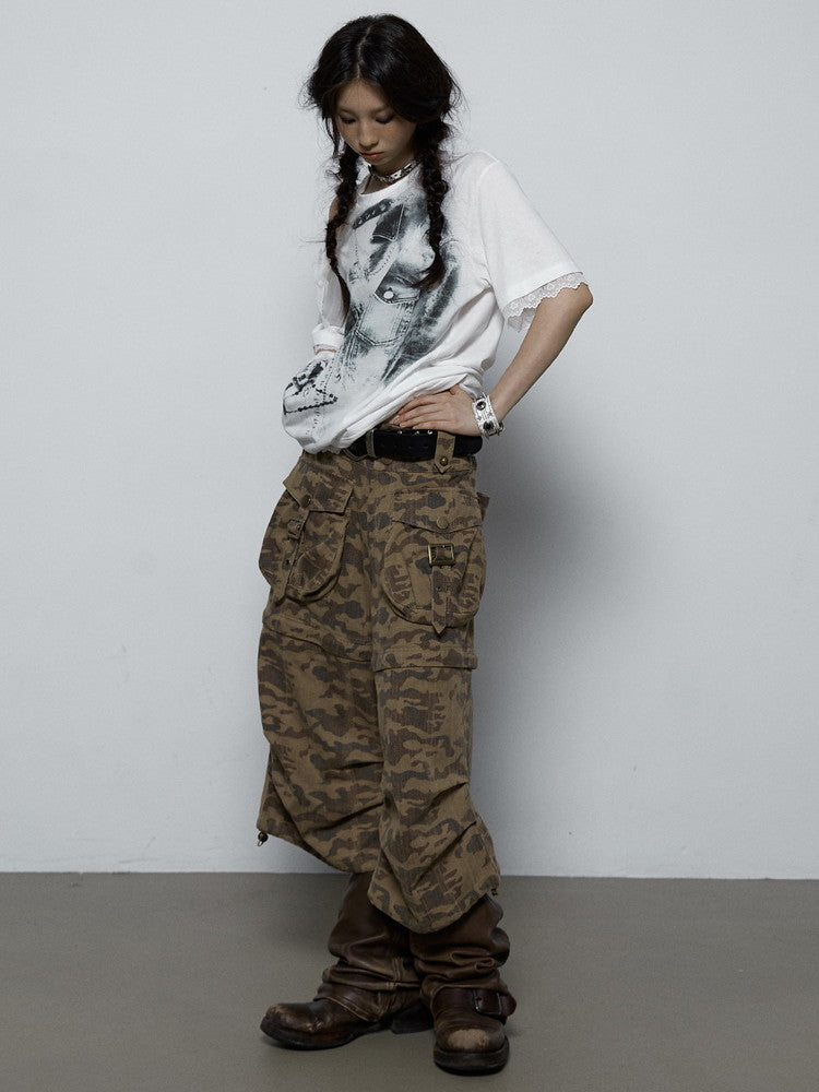 2Way Camouflage Cargo Casual Drawstring Half-Pants