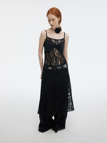 Camisole Mamluk-Sleeve Mesh Long Sexy Dress