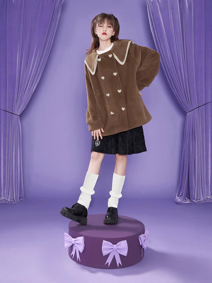 Double-Collar Thick Retro Middle Coat