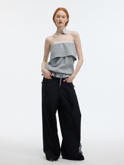 Lace Plain Cool Loose Wide-Pants