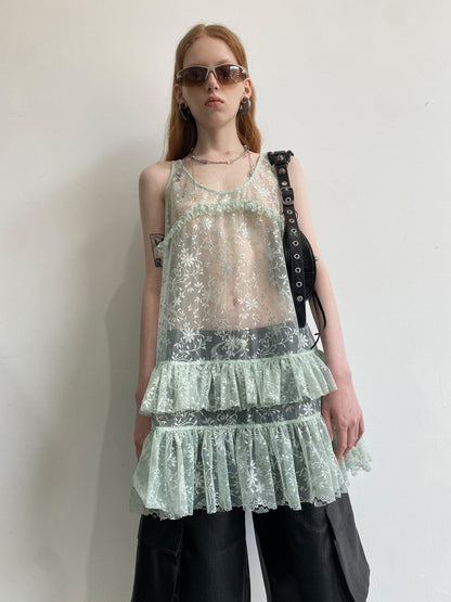 See-Through Tiered Flower Sleeveless Tops