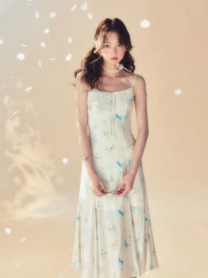 Butterfly Watercolor Camisole Retro Long Dress