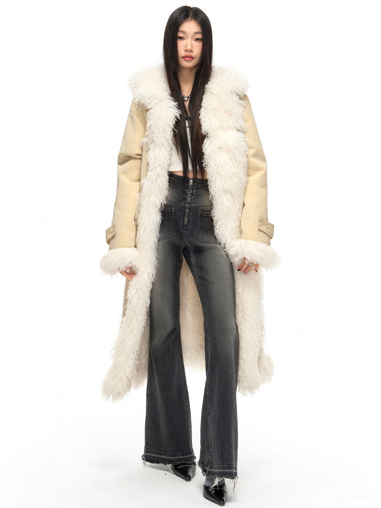 Reversible Stand-Collar Fluffily Fur Long-Coat