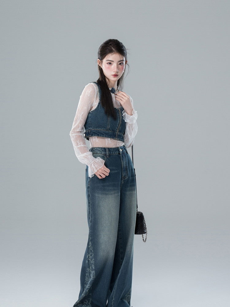 Vest＆Pants Blouse Lace Casual Set-Up