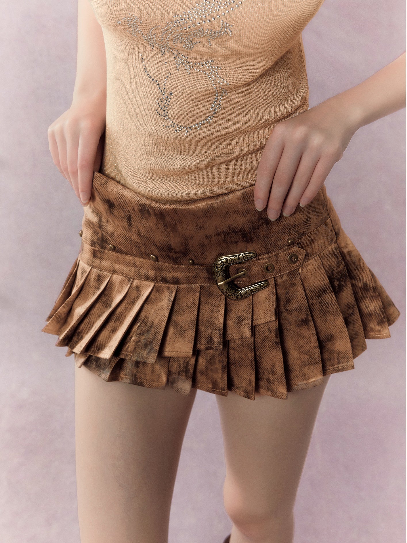 Tie-Dye Leather Plats Mini-Skirt