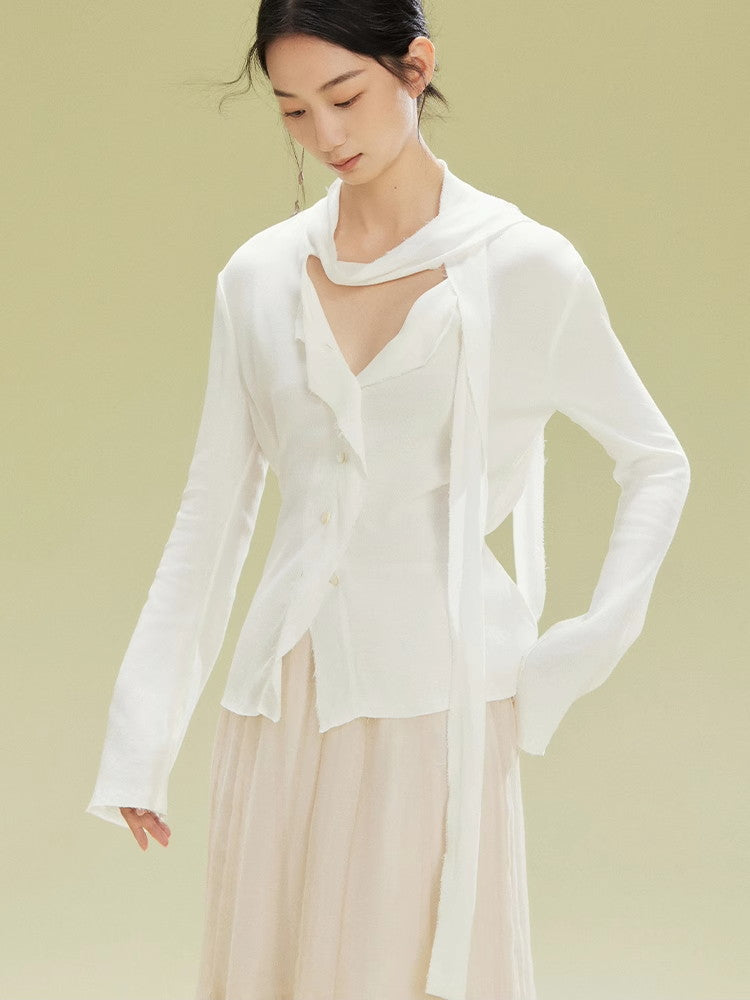 Nichi Asymmetry Plain Natural Shirt