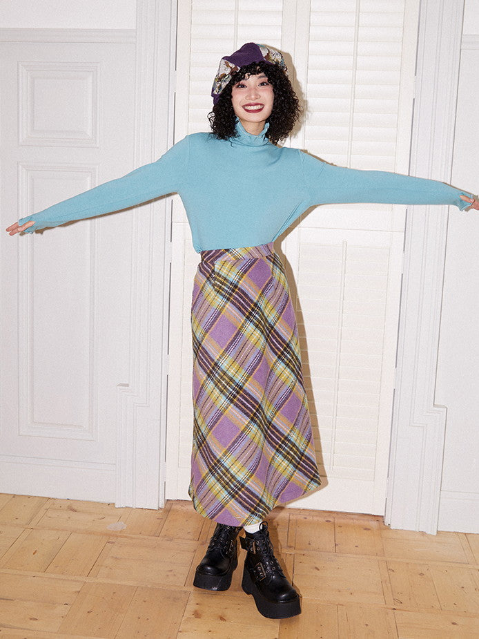 Classy Retro High-Waist Wool Flare Long-Skirt