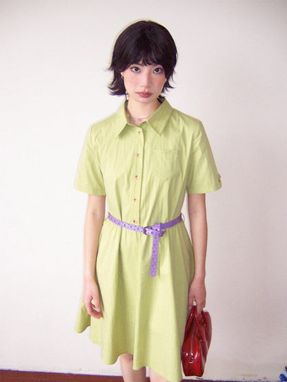 Bi-Color Retro Chic Middle Shirt-One-Piece