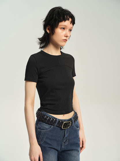 Crew-neck Cropped Plain T-shirt