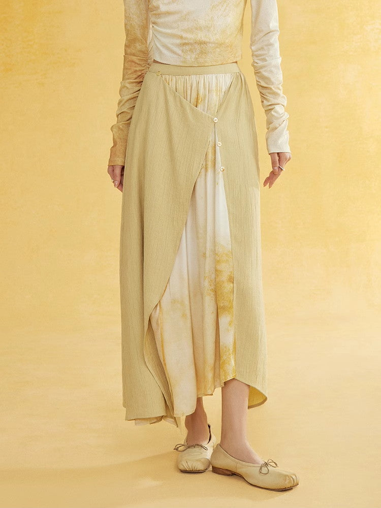 Tie-Dye Nichi Wrap Layered Natural Retro Long-Skirt